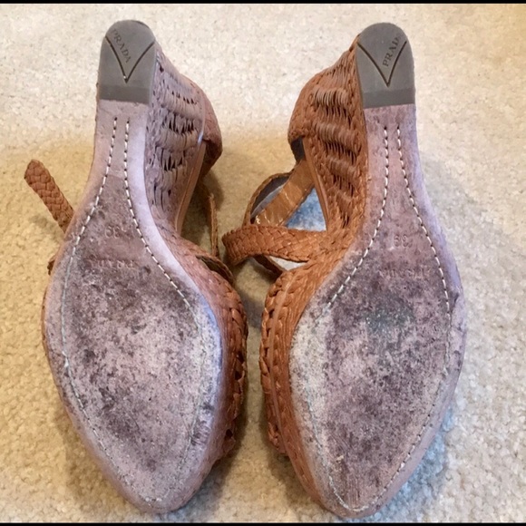 Authentic Prada Tan Woven Leather Wedges - Picture 6 of 8